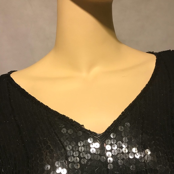 Vtg Royal Feeling Women Sequined Black Top Sz L - Picture 4 of 8